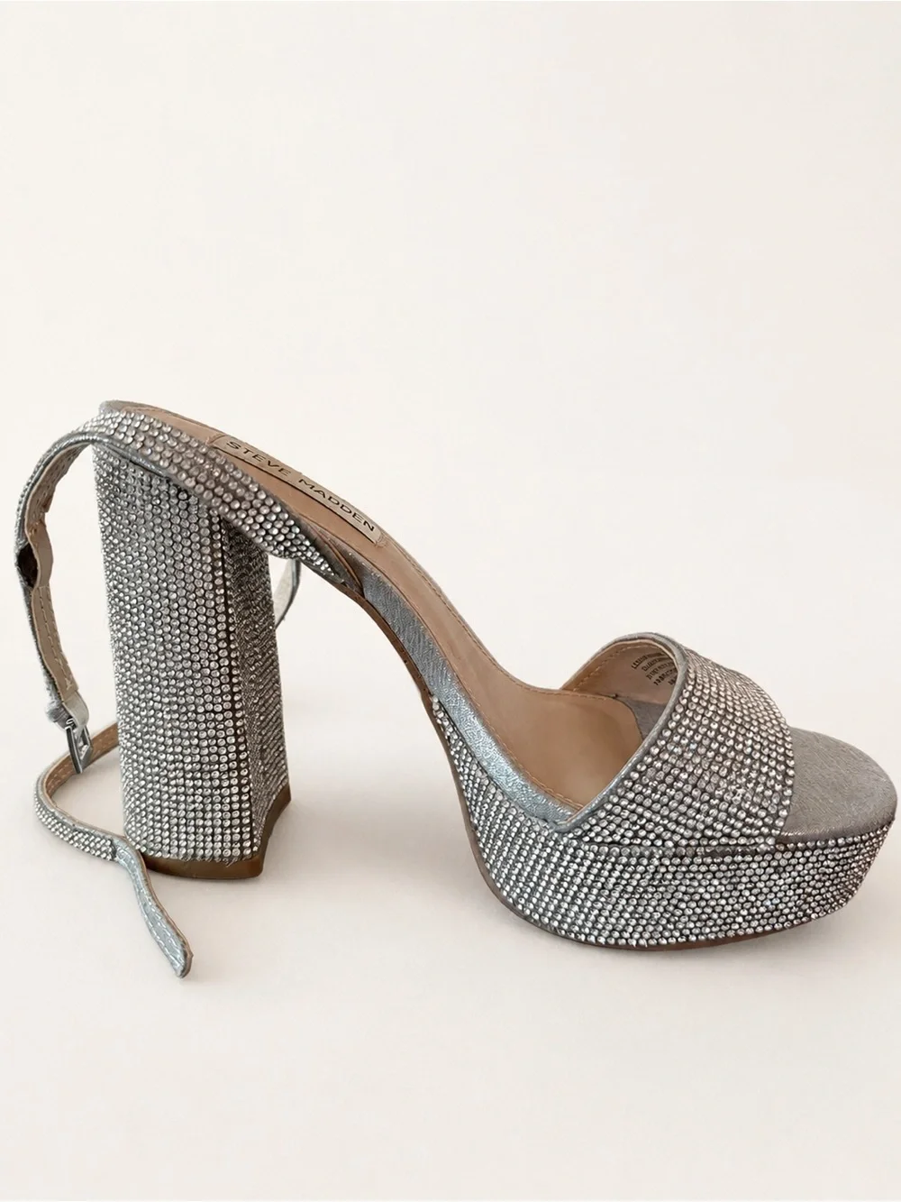 Steve Madden Silver Crystal Platform Block Heel Sandal